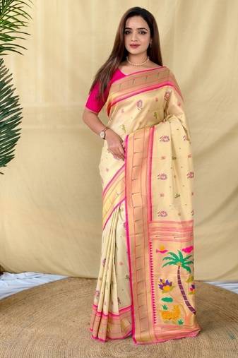 Cream tissue silk saree