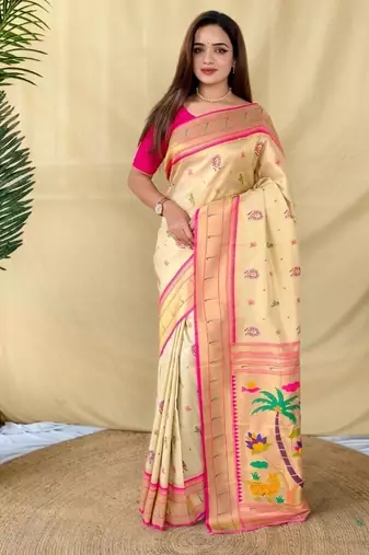 Cream tissue silk saree