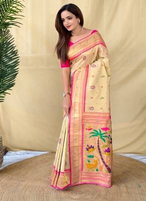 Cream tissue silk saree 2