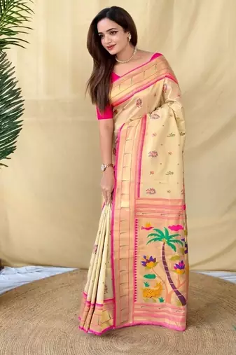 Cream tissue silk saree