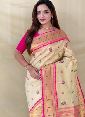 Cream tissue silk saree 3