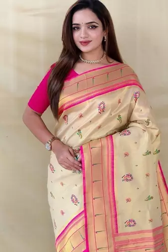 Cream tissue silk saree