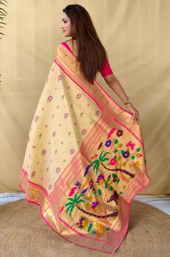 Cream tissue silk saree
