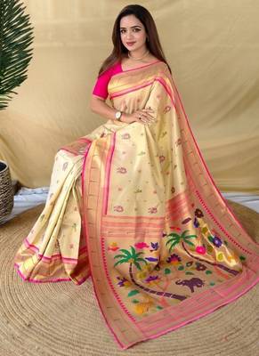 Cream tissue silk saree 5