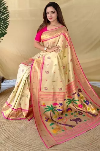 Cream tissue silk saree