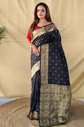 Black elegance soft silk banarasi saree