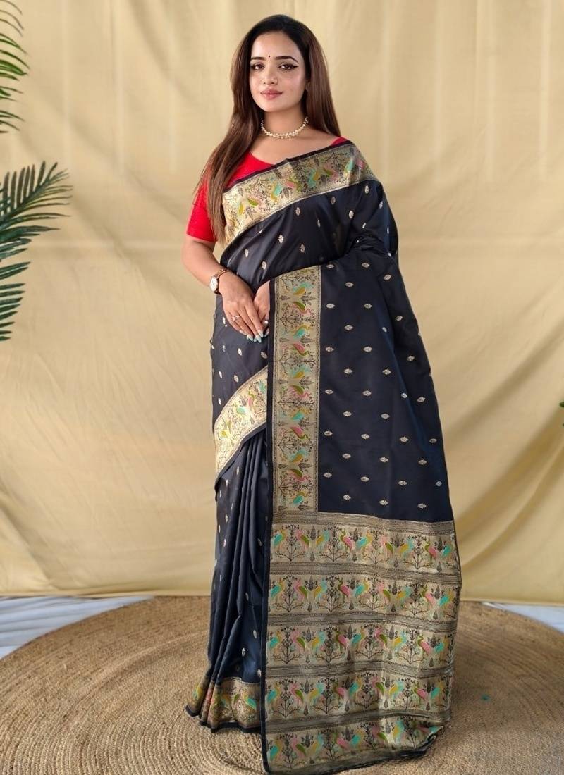 Black elegance soft silk banarasi saree