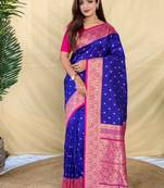 Royal blue soft silk saree with zari woven border and contrast zari pallu