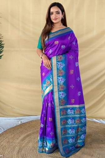 soft silk saree delicate elephant weaved butti mottifs