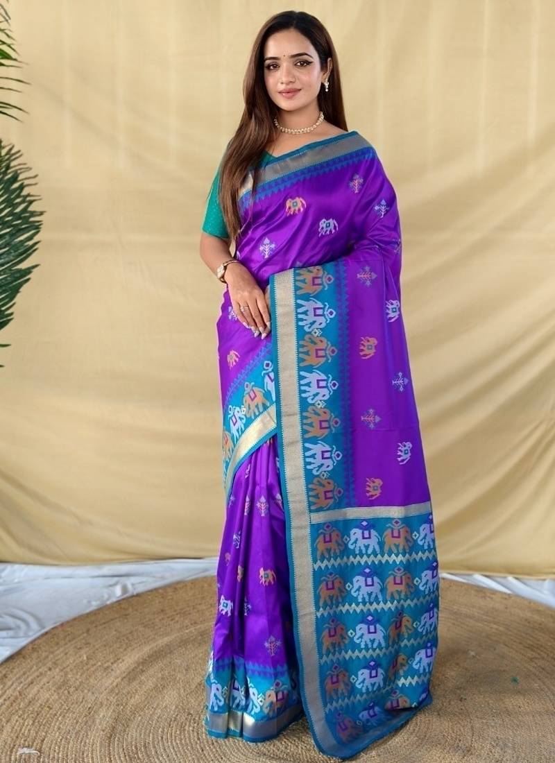 soft silk saree delicate elephant weaved butti mottifs