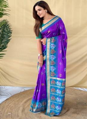 soft silk saree delicate elephant weaved butti mottifs 2