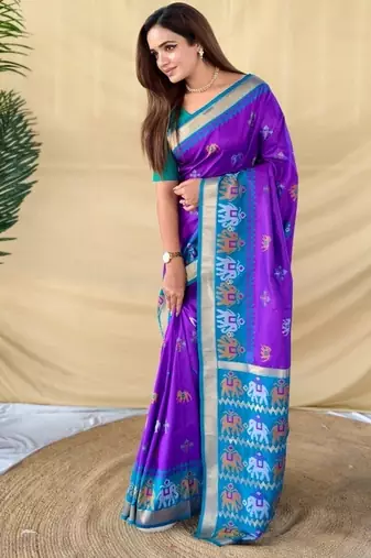 soft silk saree delicate elephant weaved butti mottifs
