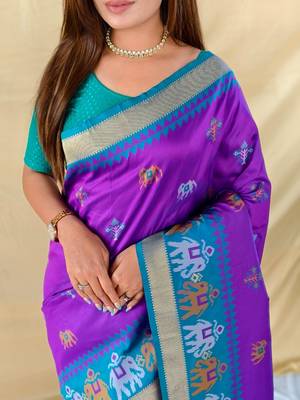 soft silk saree delicate elephant weaved butti mottifs 3
