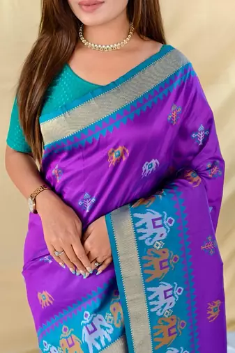 soft silk saree delicate elephant weaved butti mottifs