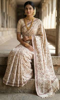 Cream loom tussar saree with all over designer embroidery 4