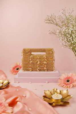 Amyra gold suede handcrafted clutch 1