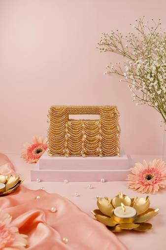 Amyra gold suede handcrafted clutch