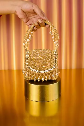 Josy gold suede embellished mini bag