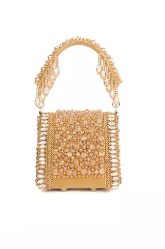 Josy gold suede embellished mini bag