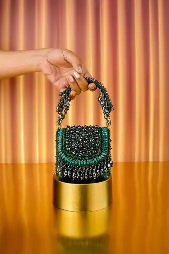 Josy green suede embellished mini bag