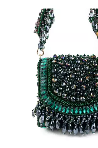 Josy green suede embellished mini bag