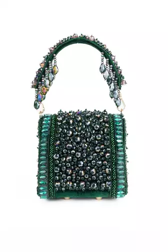 Josy green suede embellished mini bag