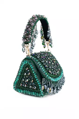 Josy green suede embellished mini bag