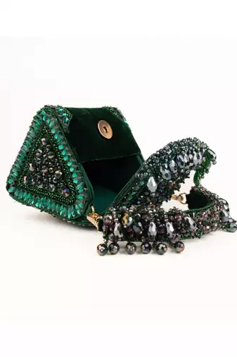 Josy green suede embellished mini bag