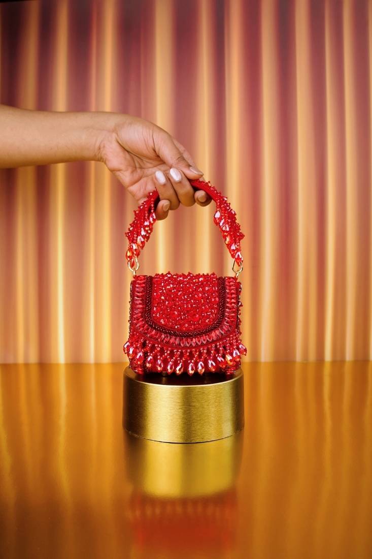 Josy red suede embellished mini bag