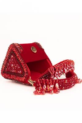 Josy red suede embellished mini bag 5