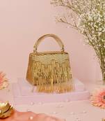 Bushra gold suede handcrafted box bag