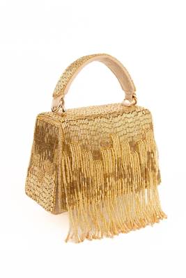 Bushra gold suede handcrafted box bag 2