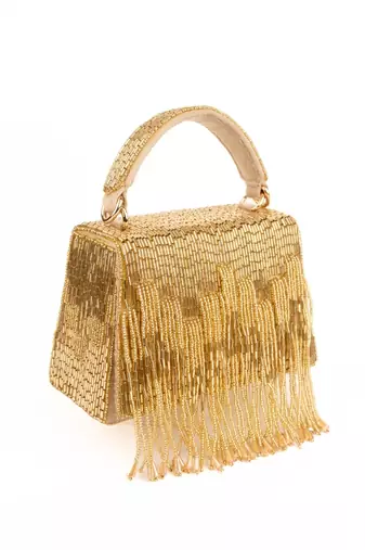 Bushra gold suede handcrafted box bag