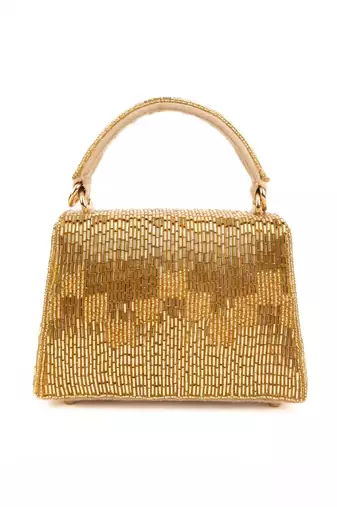 Bushra gold suede handcrafted box bag