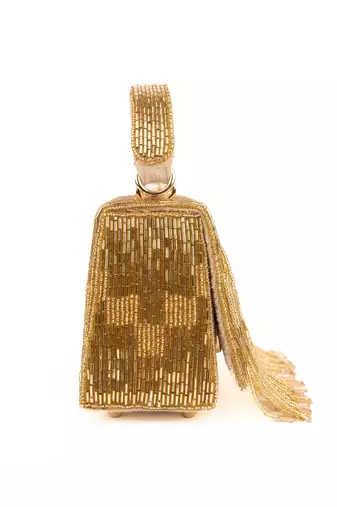 Bushra gold suede handcrafted box bag