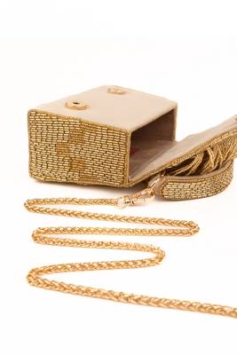 Bushra gold suede handcrafted box bag 5
