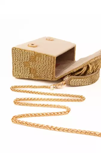 Bushra gold suede handcrafted box bag
