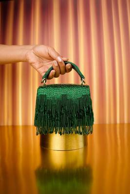 Bushra green suede handcrafted box bag 1