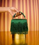 Bushra green suede handcrafted box bag