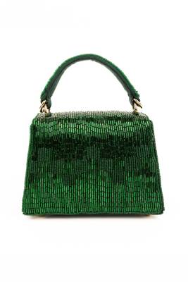 Bushra green suede handcrafted box bag 3