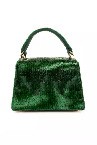 Bushra green suede handcrafted box bag