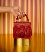 Bushra red suede handcrafted box bag