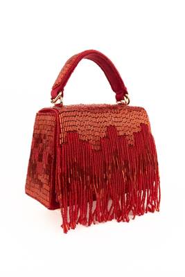 Bushra red suede handcrafted box bag 2