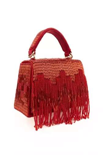Bushra red suede handcrafted box bag