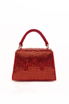 Bushra red suede handcrafted box bag 3