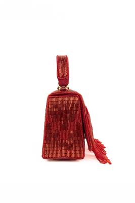 Bushra red suede handcrafted box bag 4
