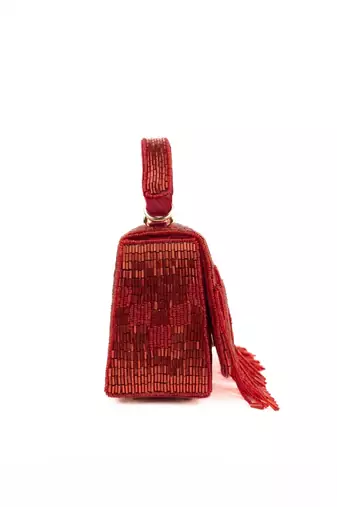 Bushra red suede handcrafted box bag