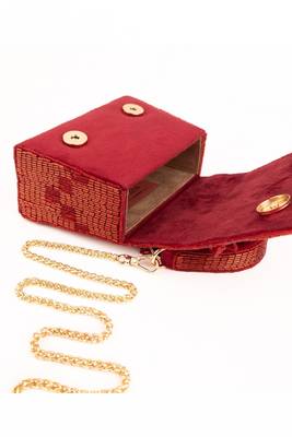 Bushra red suede handcrafted box bag 5