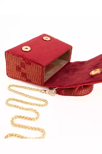 Bushra red suede handcrafted box bag