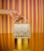 Bushra silver suede handcrafted box bag